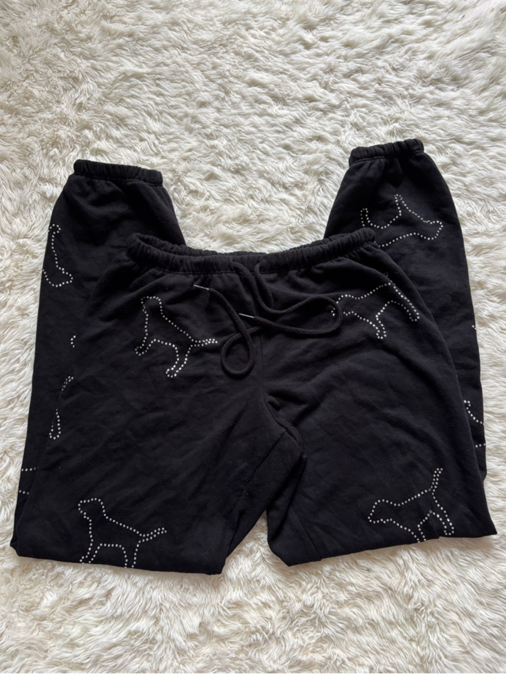 Y2K PINK Victoria's Secret Black Joggers with Studded Dog Motifs